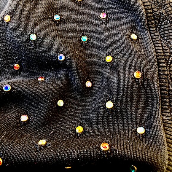 DONYA Z NEW YORK Vintage 80's Black Cardigan Sweater BLING - Picture 11 of 14